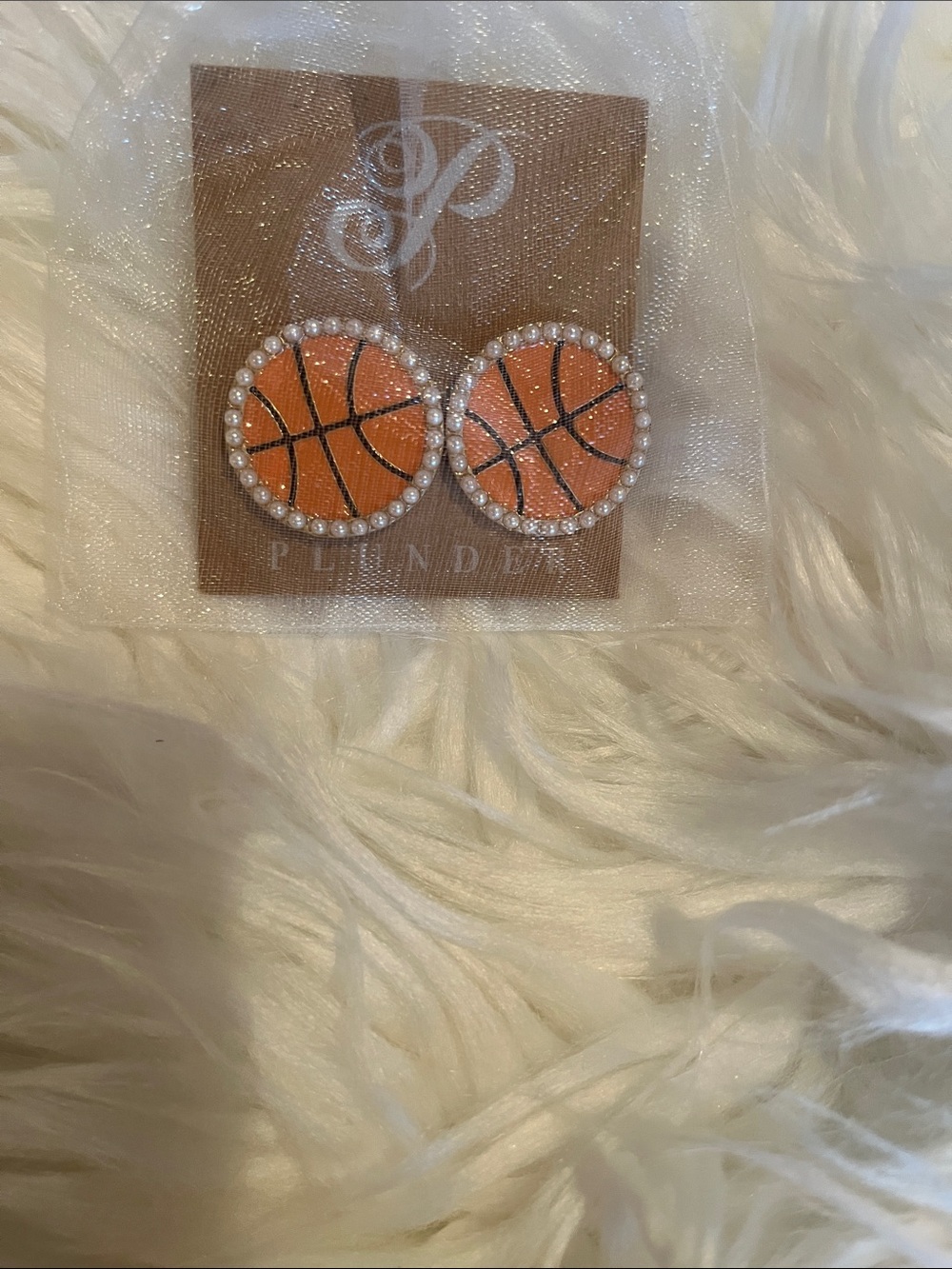 Plunder Orange Basketball Pearl-Trim Stud Earrings